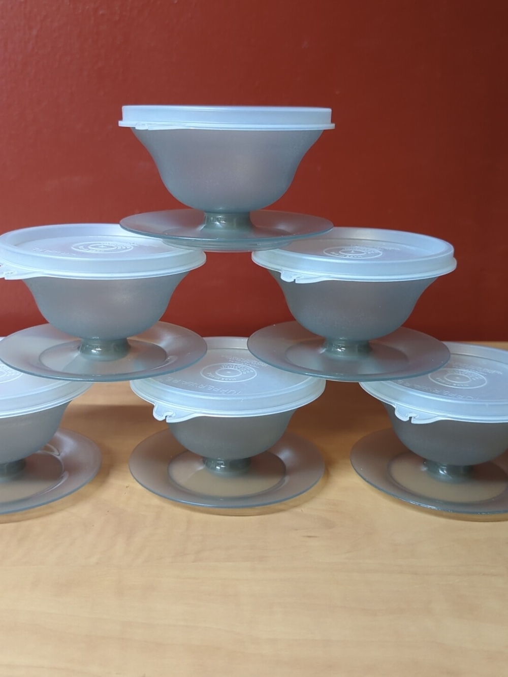Vintage Tupperware Smoke Gray Parfait Dessert Bowls with Lids - Set of 6